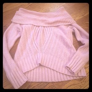 Pink cable knit off shoulder sweater